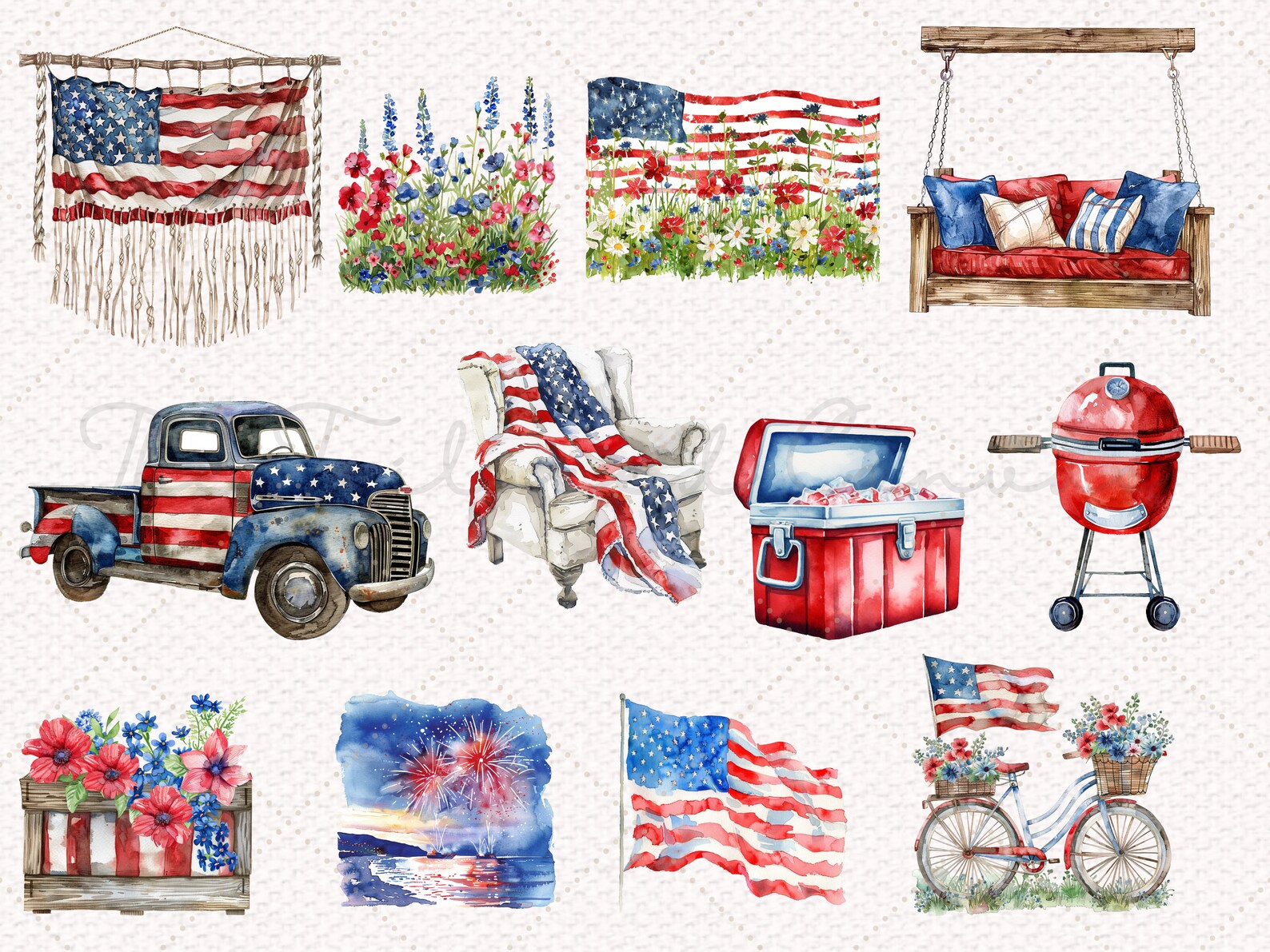 Watercolor 4th of July Clipart Bundle: Patriotic PNG Graphics (digital ...