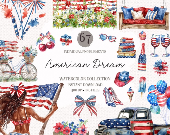 Watercolor 4th of July Floral Clipart Set | 10 High Quality Jpgs ...
