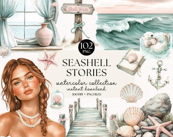 Aquarell Muschel Clipart Bundle: Meerestiere, Küsten Dekor (Instant Download Art)