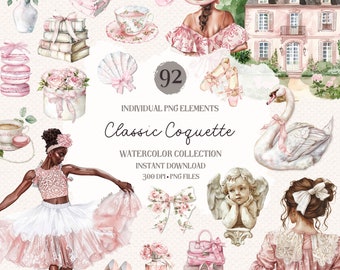 Watercolor Coquette Clipart Set – 92 Pink Aesthetic PNG Illustrations (Digital Download)
