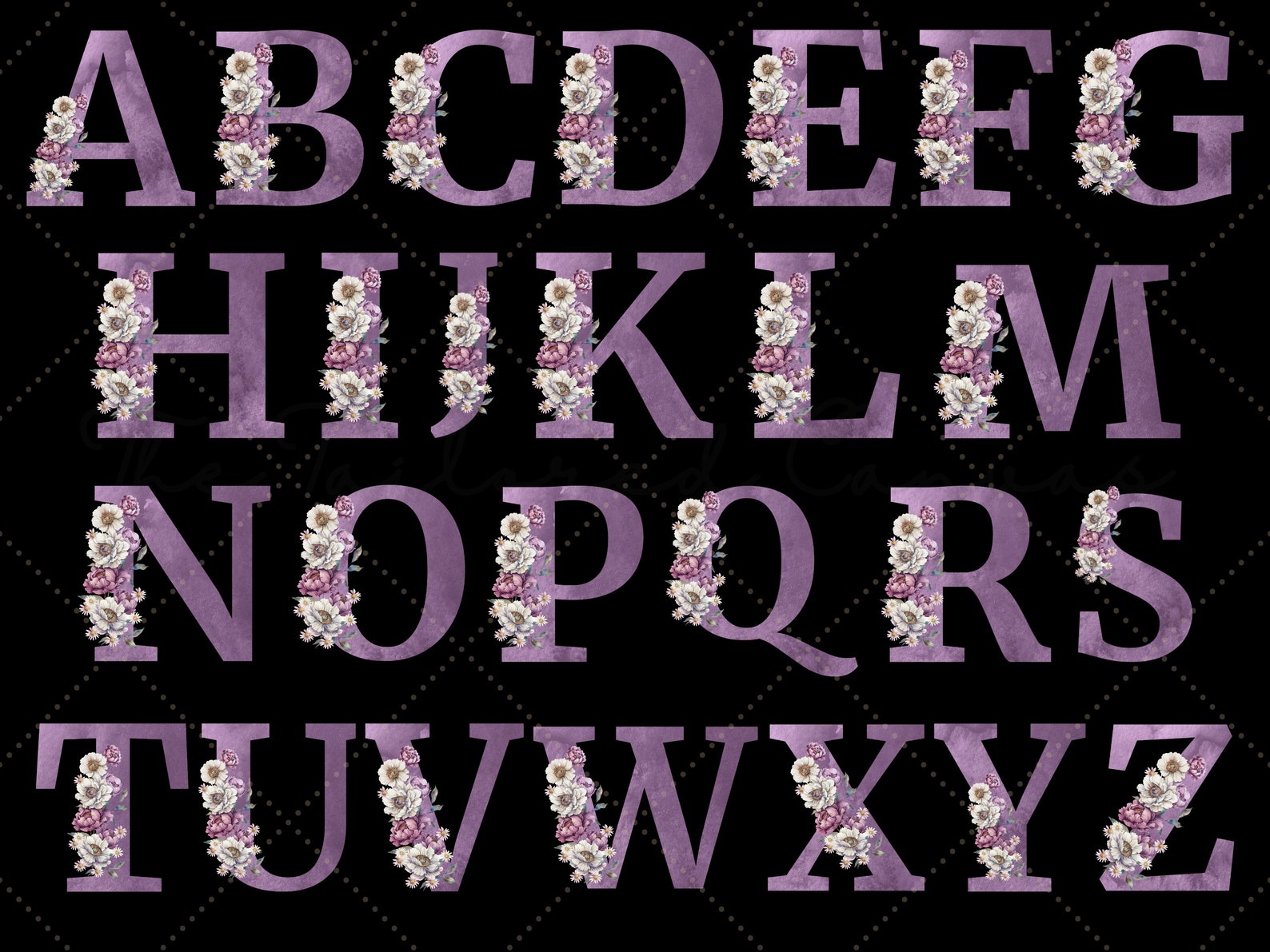 Purple Floral Alphabet PNG Set: Watercolor Spring Monogram (digital ...
