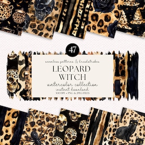 Watercolor Leopard Witch Patterns: Halloween Brush Strokes (Digital Download)