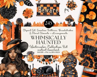 Halloween Watercolor Clipart Bundle: Spooky Gothic Patterns (Digital Download)