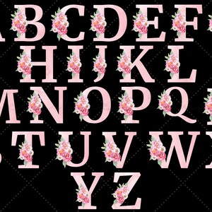 Pink Floral Alphabet PNG Set: Watercolor Spring Monogram (digital ...