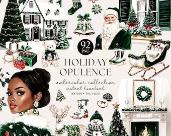 Watercolor Christmas Clipart Bundle: 92 Holiday Opulence Elements (Digital Download)