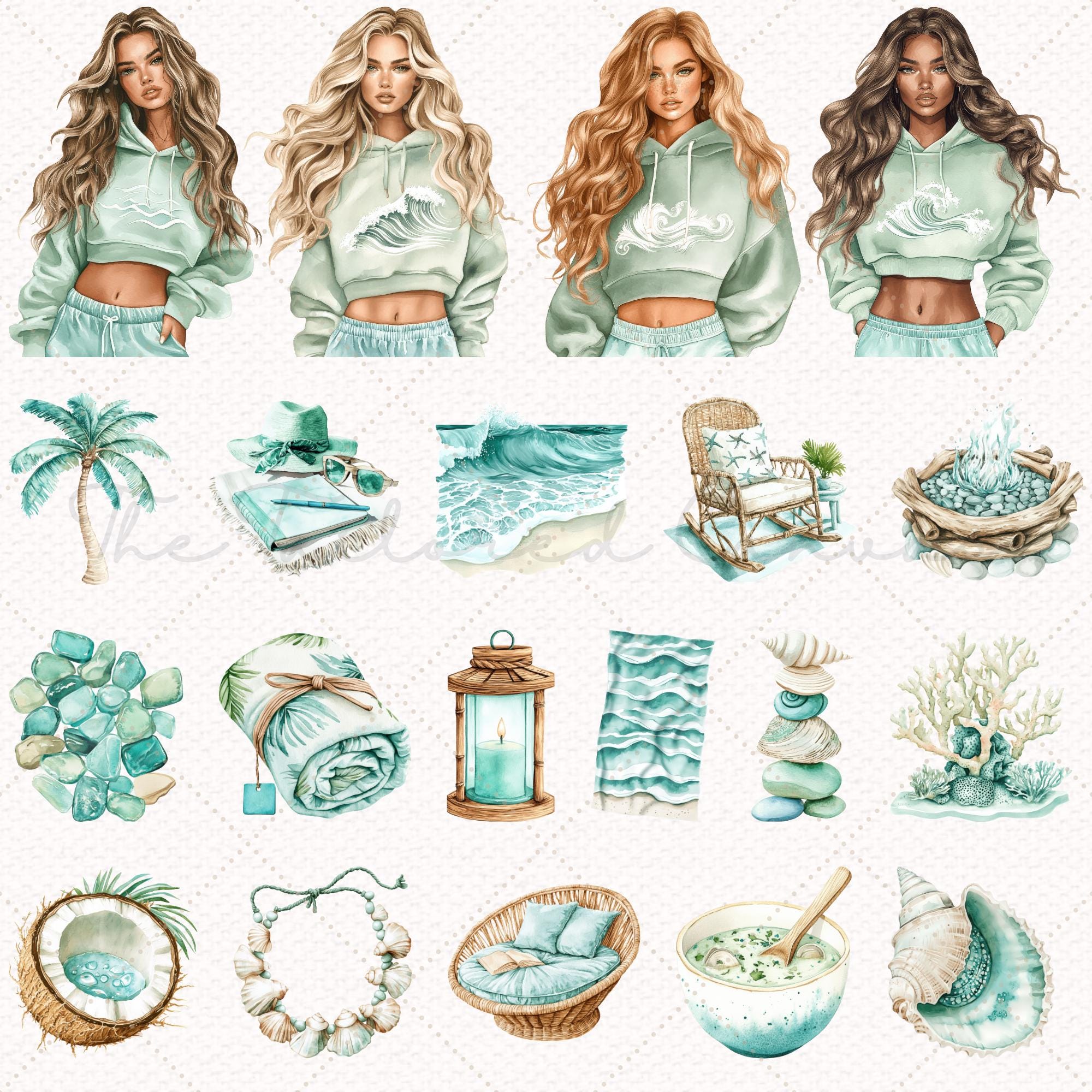 Watercolor Beach Clipart Set: Summer Coastal PNG Graphics (instant ...