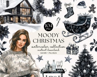 Watercolor Christmas Clipart Bundle: Moody Holiday Art (Digital Download)