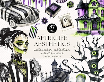 Watercolor Halloween Horror Clipart Bundle - Halloween PNG, Spooky Clip art, Ghost with the Most png, Sublimation & Scrapbooking