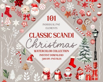 Scandi Christmas Clipart Bundle: Watercolor PNG Graphics (Digital Download)