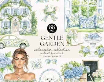 Watercolor Cottagecore Clipart: Hydrangea Floral Art (Digital Download)