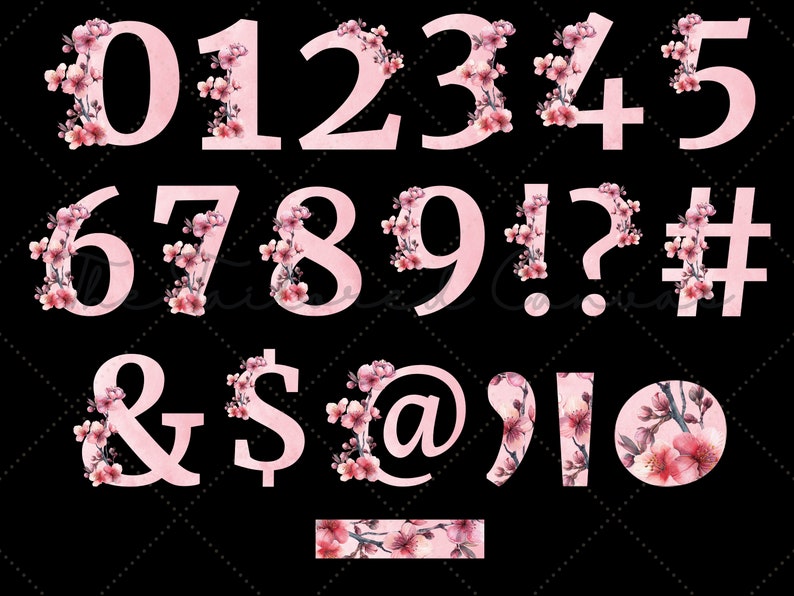 Cherry Blossom Alphabet PNG Set: Watercolor Sakura Font (digital ...
