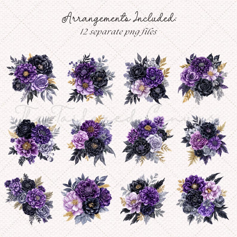 Gothic Halloween Clipart: Purple Floral Witchy PNG Bundle (digital ...