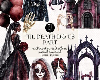 Watercolor Gothic Wedding Clipart: Dark Romantic Halloween Graphics (71 Elements) (Digital Download)