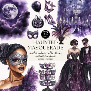 Aquarell Haunted Masquerade Clipart Bundle - Halloween Clip Art Sammlung für DIY Handwerk & Party Dekoration, Gruselige Einladungen