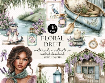 Watercolor Clipart Bundle: 148 Floral PNG Illustrations (Instant Download)