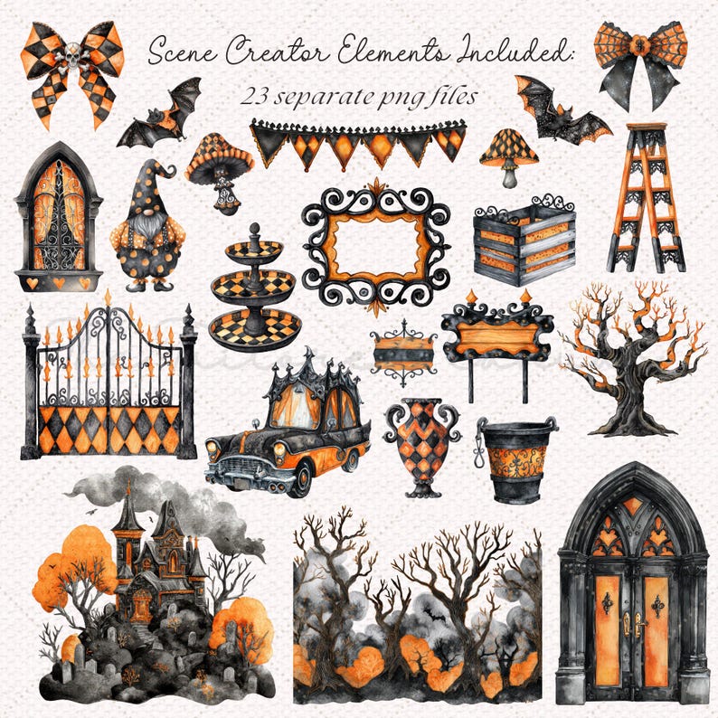 Halloween Watercolor Clipart Bundle: Spooky Gothic Patterns (digital ...