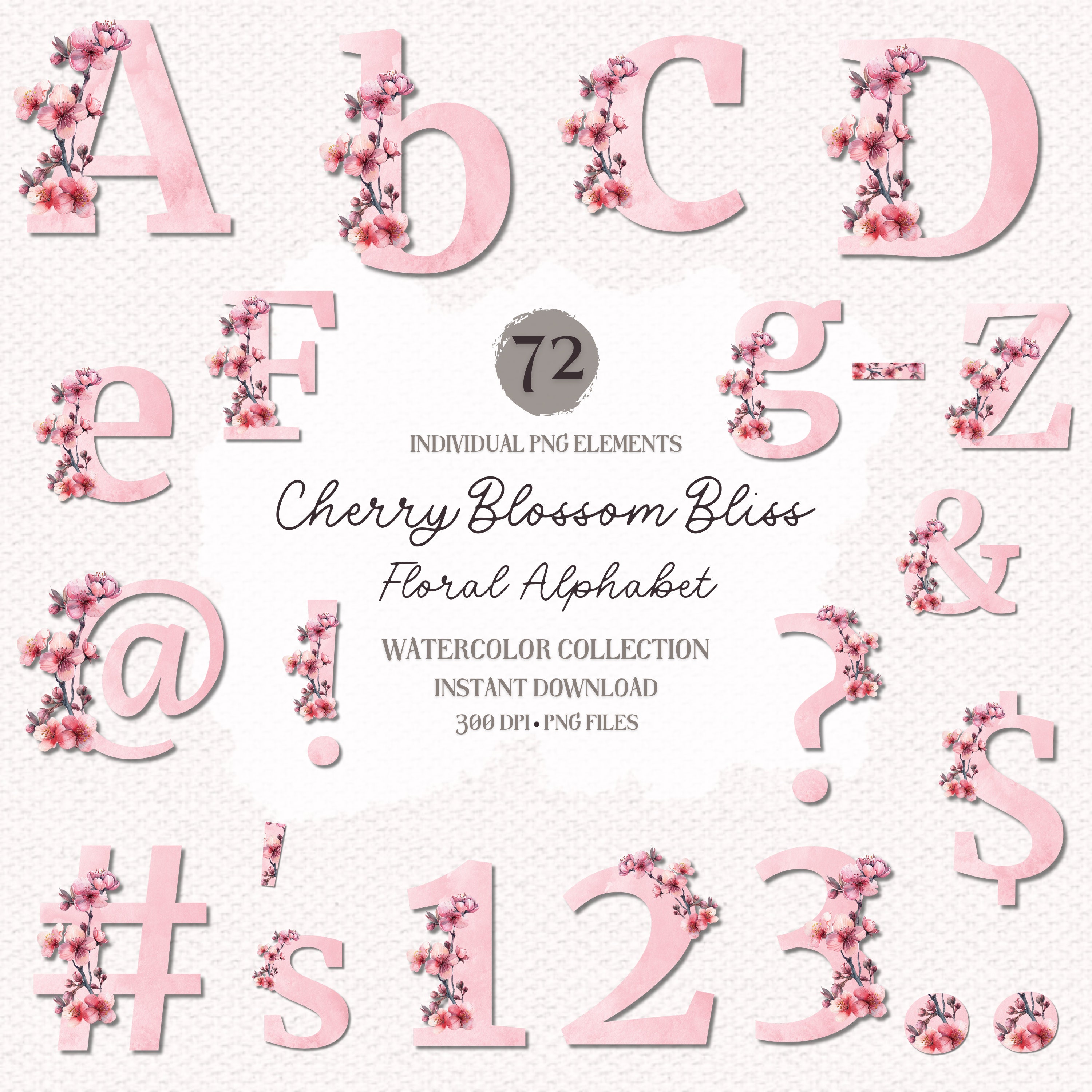 Cherry Blossom Floral Alphabet Letters PNG Set - High Quality Sakura ...