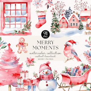 Watercolor Christmas Clipart Bundle: 91 Holiday PNG Illustrations (Instant Download)