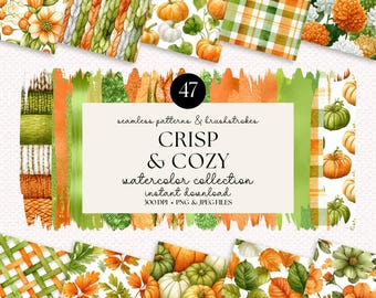 Watercolor Fall Patterns: Seamless Autumn Paper, Brush Strokes (Digital Download)