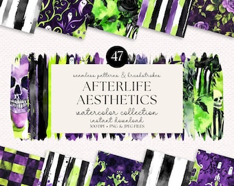 Spooky Halloween Watercolor Patterns: Brushstrokes Bundle (Digital Download)