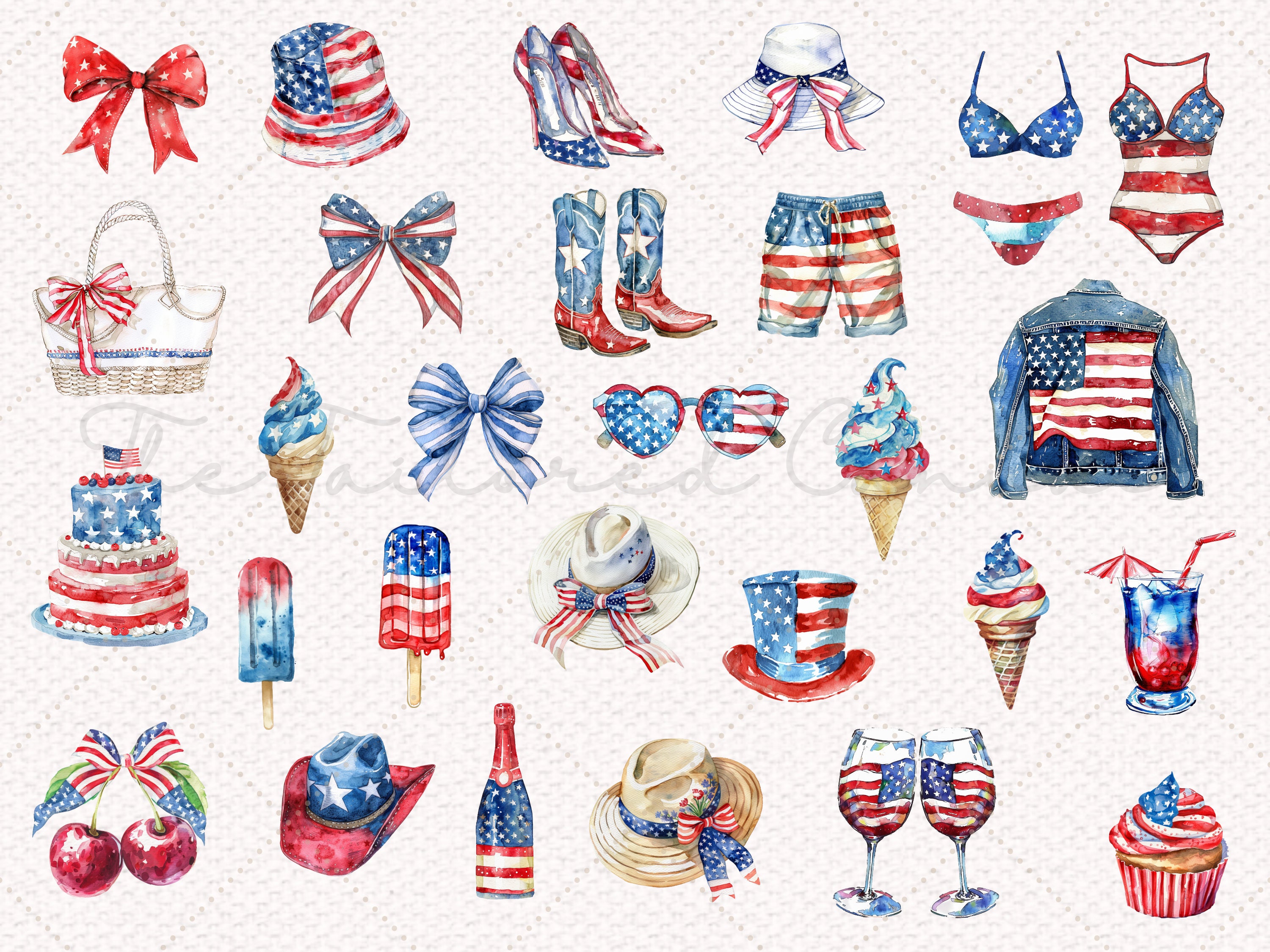 Watercolor 4th of July Clipart Bundle: Patriotic PNG Graphics (digital ...