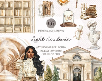 Watercolor Light Academia Clipart: Vintage Graphics Bundle (137 PNG)