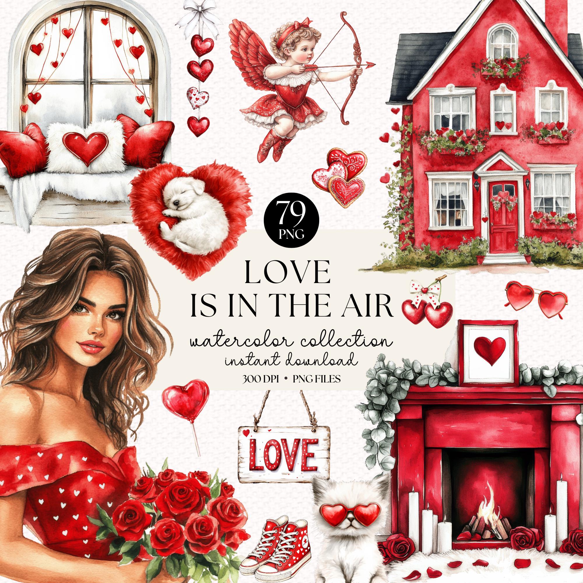 Watercolor Valentine's Day Clipart Bundle: 79 Love Graphics (Digital Download)