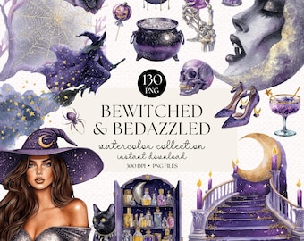 Witchy Halloween Clipart Bundle: Purple Gothic PNGs (Digital Download)
