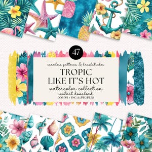 Tropiskt akvarellmönsterset: Sömlösa sommarmönster (digital nedladdning)