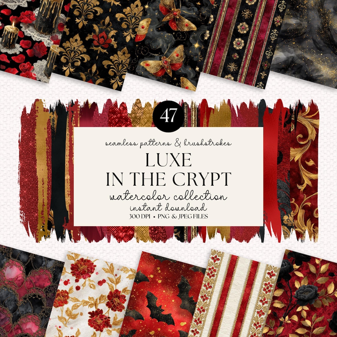 Gothic Digital Paper: Luxe Watercolor, Seamless Patterns (PNG, JPEG) - Etsy