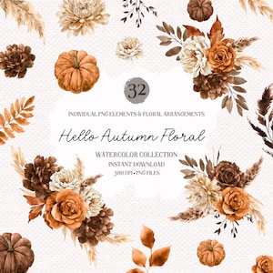 Aquarel herfst bloemen clipartbundel - herfstbloemen, bohobloem png, herfst clipart, herfsthuwelijk, aquarel herfstbloemen