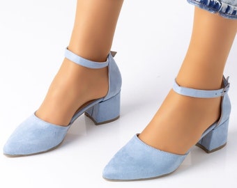 Ankle Strap Baby Blue, Blue Ankle Straps, Block Heels, Light Blue, Low Heels, Wedding Shoes, Women Shoe, Gifts For Her, Bride Sandals