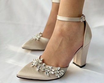 Beige Block Heels, Beige Heels, Wedding Shoes, Low Heels,Ankle Strap,Shoes For Girls, Satin,Stiletto,Bridal Heels, Beige Block Heels Sandals