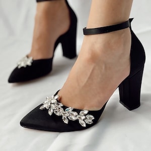 Black Block Heels Black Heels Wedding Shoes Shoes for Women Black Ankle Strap Satin Stiletto bridal Heels Black Block Heels Sandals Etsy