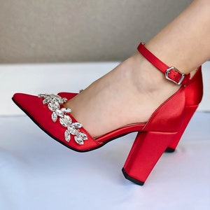 Red block heel pumps best sale