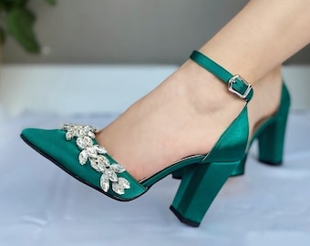 Green Block Heels Gift for Her Wedding Shoes Green Heels