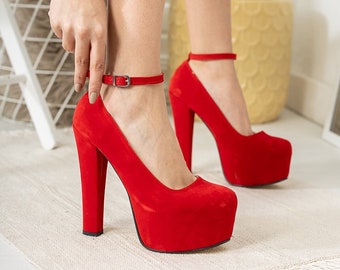 red platform thick heels