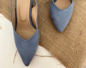 Dusty blue shop suede heels