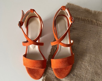 Orange Block Heel, Orange Wedding Shoes, Orange Heel, Orange Block