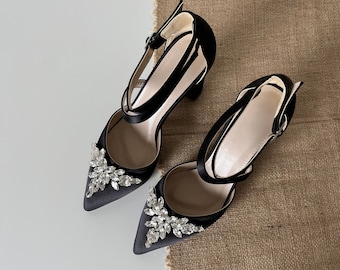 Black  Wedding Shoes, Black Block Heels, Black Ankle Strap, Wedding Shoes For Bride,  Bridal Heels, Wedding Sandals, Wedding Block Heel