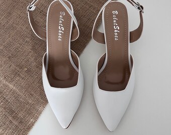 White Wedding Shoes, White Bridal Shoes, Kitten Heels, White Kitten Heels