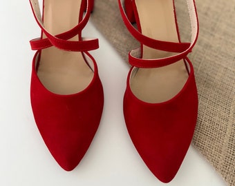 Red Shoes,  Red Ankle Strap,  Woman Shoes,  Block Heels,   Red Wedding Shoes,  For Women,   Bridal Heel,   Bridal Shoe,   Low Heel