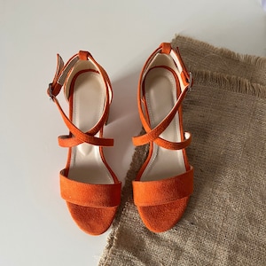 Rust Suede Capri Sandals straps in rust color