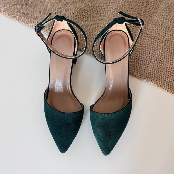 Emerald Green Wedding Shoes, Green Block Heel, Wedding Shoes For Bride, Green Bride Shoes, Bridal Shoes, Green Ankle Strap, Bride Block Heel