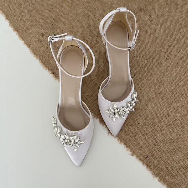 White Wedding Shoes, White Ankle Strap, White Block Heel, Custom Wedding Shoes, Bridal Heel, Bride Shoes, Wedding Shoes For Bride