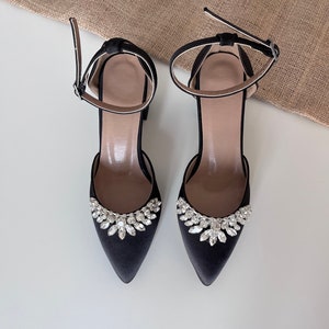 Black Block Heel,  Wedding Shoes For Bride,  Black Wedding Shoes,  Black Ankle Strap,  Black Satin Shoes,  Bride Shoes, Custom Wedding Shoes
