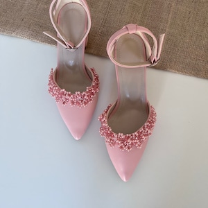 Powder Wedding Shoes, Pearl Wedding Shoes, Powder Ankle Strap, Wedding Shoes For Bride, Bride Shoes, Bridal Shoes, Pearl Bride Shoes