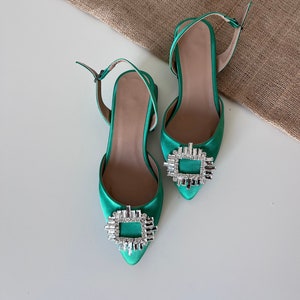 Green Shoes,  Green Wedding Shoes,  Light Green Heel, Woman Shoes, Stone Shoes