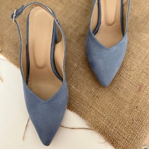 Dusty Blue Block Heels, Blue Heels, Blue Block Heels, Low Heels, Blue Wedding Shoes, Summer Shoe, Bride Shoes