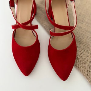 Red Shoes, Red Ankle Strap, Woman Shoes, Block Heels, Red Wedding Shoes ...